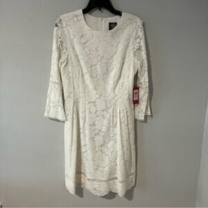New Vince Camuto Lace Bell Sleve Knee Length White Dress Womens size 10